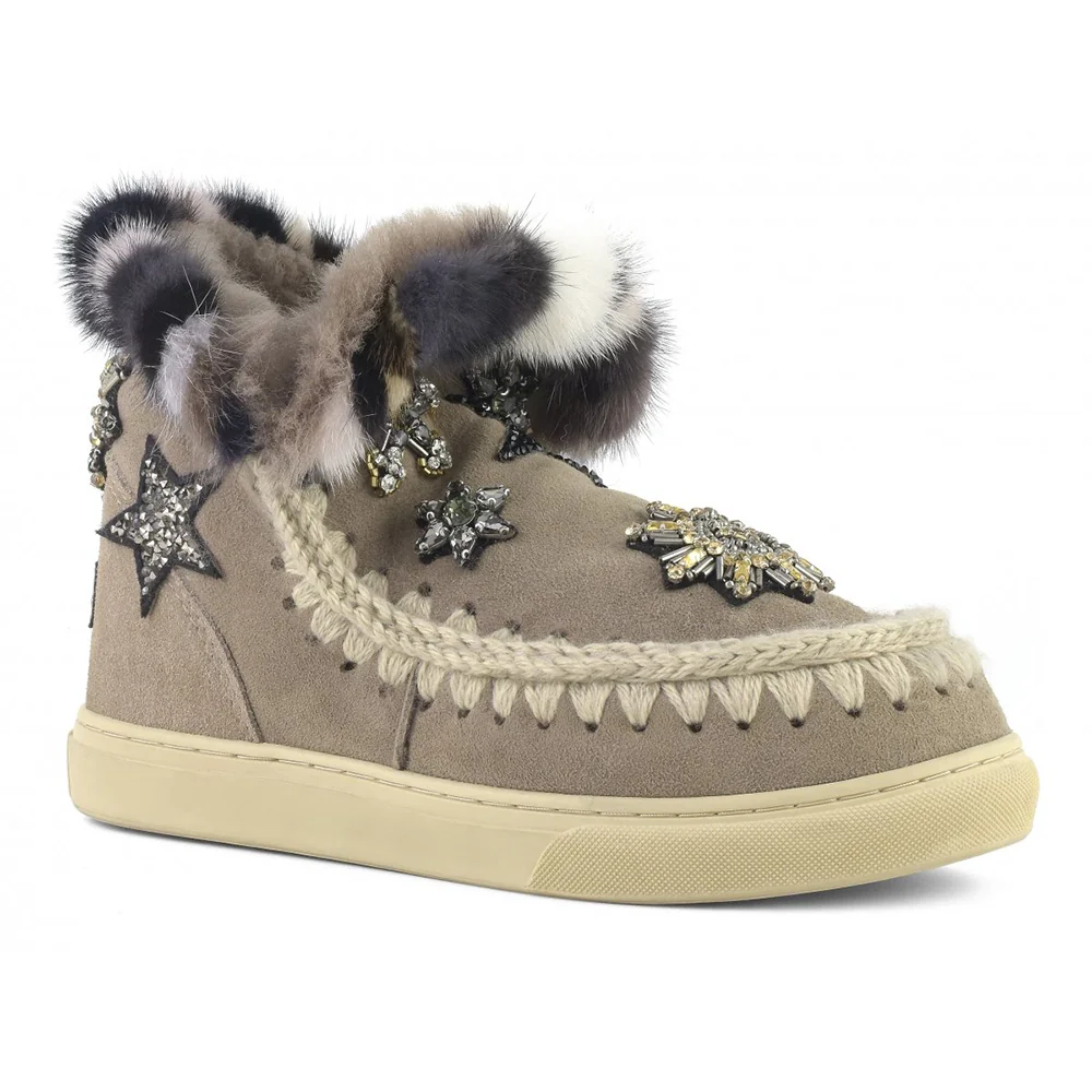 MOU Women's Eskimo Sneaker Star Patches & Mink Fur Trim - Image 2
