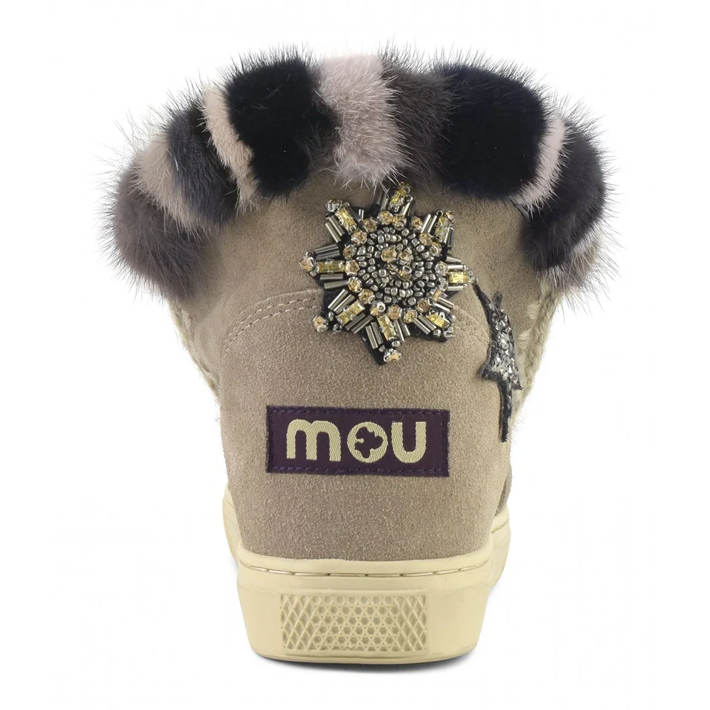 MOU Women's Eskimo Sneaker Star Patches & Mink Fur Trim - Image 3