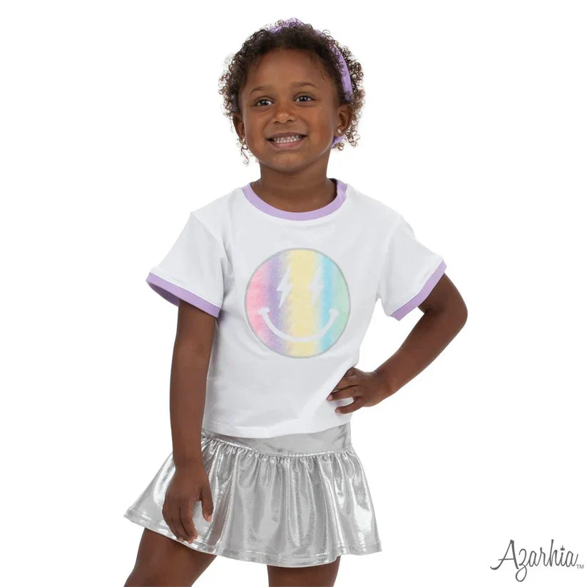 Azarhia Girl's Rainbow Smiley Boxy Tee - Image 2