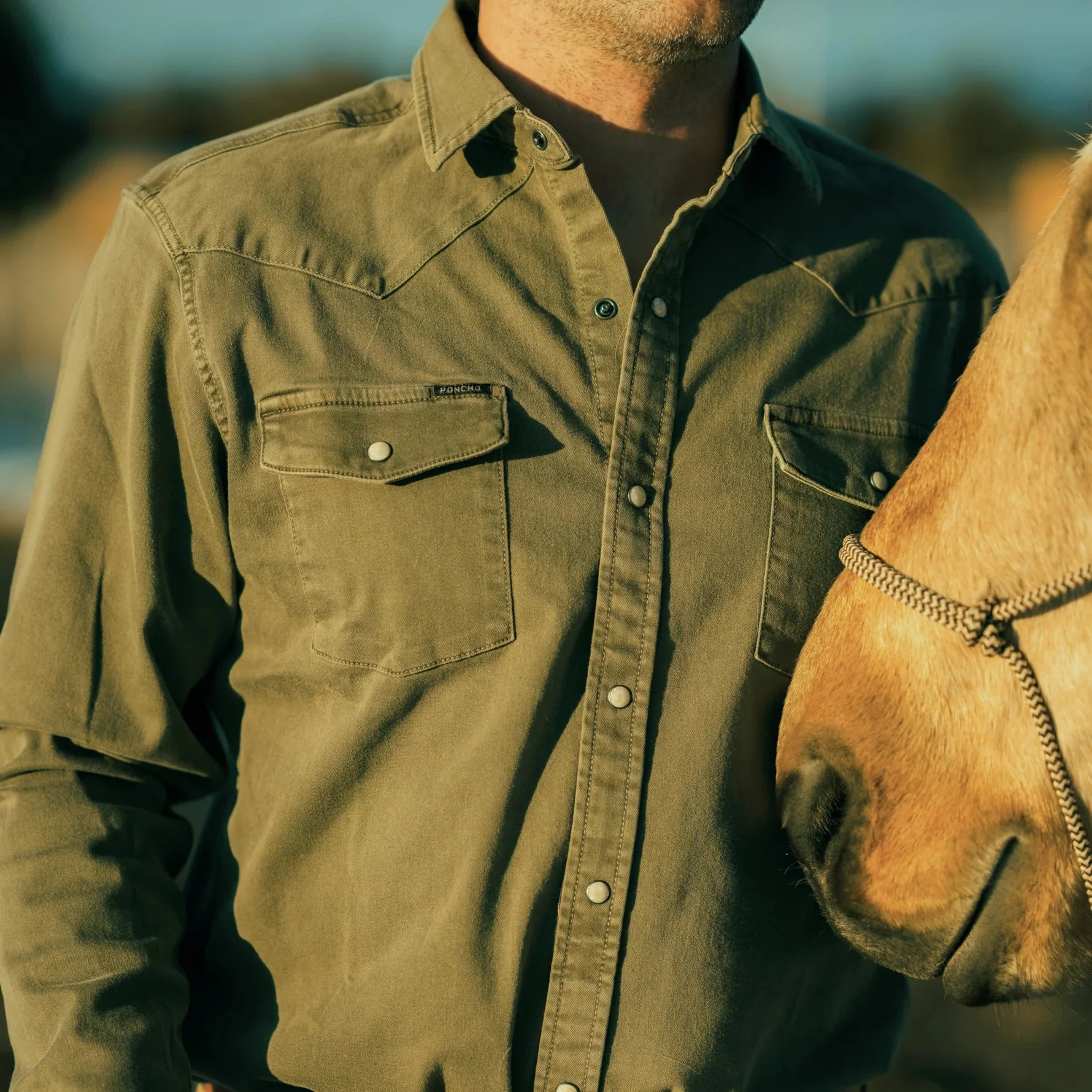 Poncho Men's Denim Western Performance Long Sleeve - The Hidalgo - Image 4