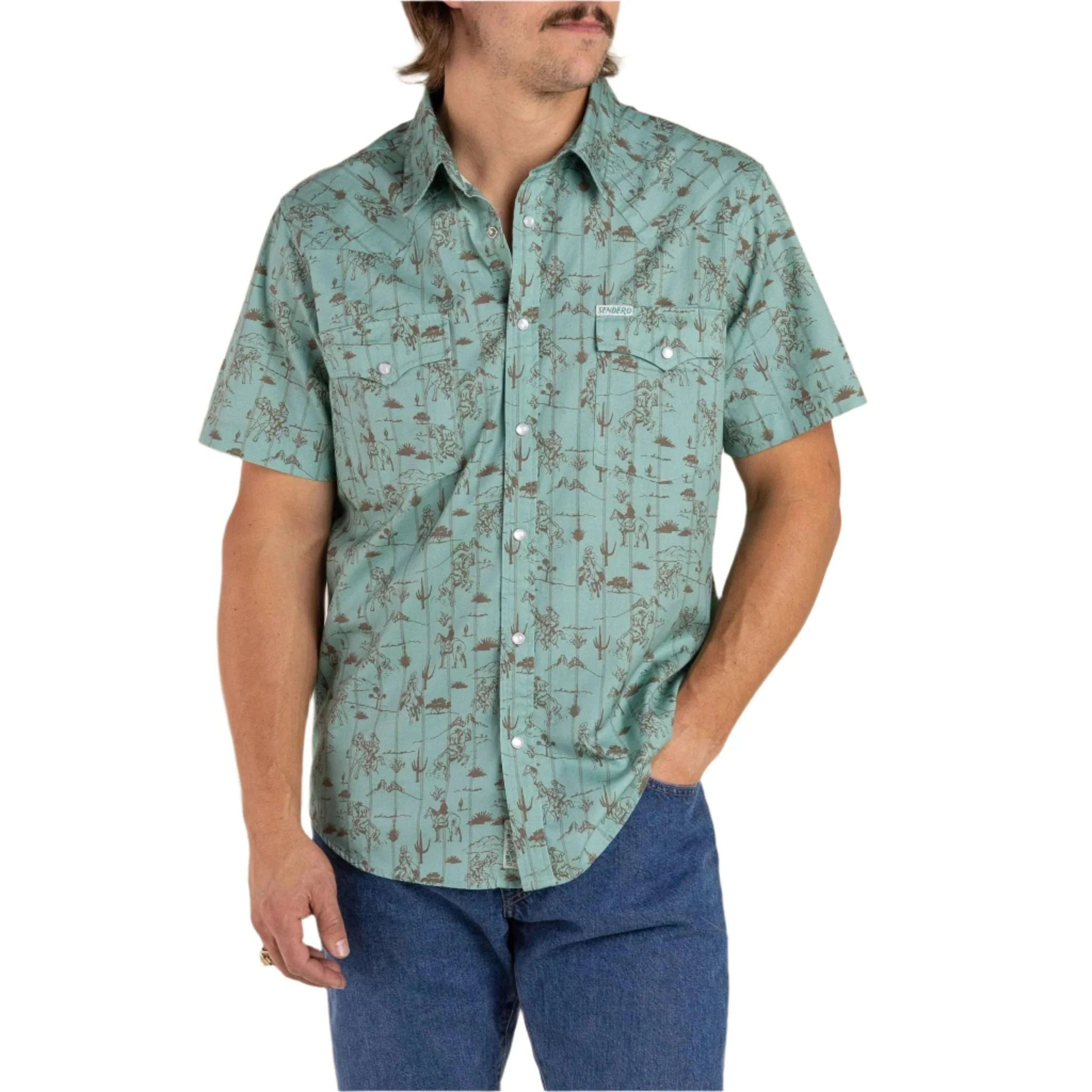 Sendero Men's Serape Short Sleeve Pearl Snap Button Up - Image 3