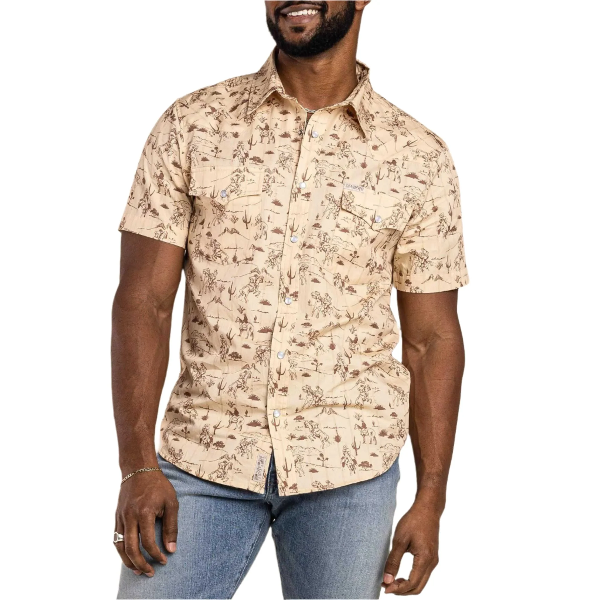 Sendero Men's Serape Short Sleeve Pearl Snap Button Up - Image 6