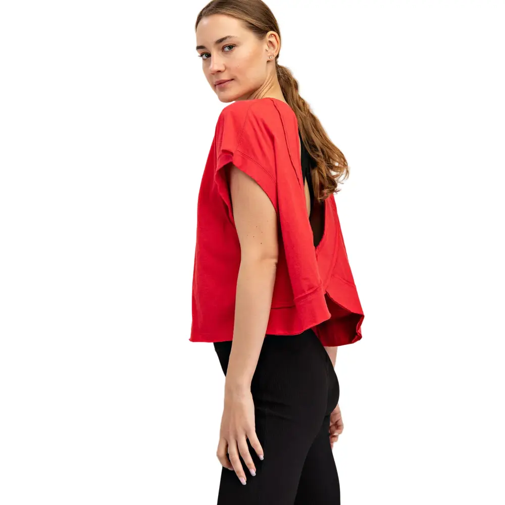 Rae Mode Cotton Slub Open Back Short Sleeve Top - Image 2