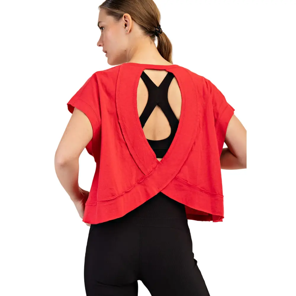 Rae Mode Cotton Slub Open Back Short Sleeve Top - Image 3