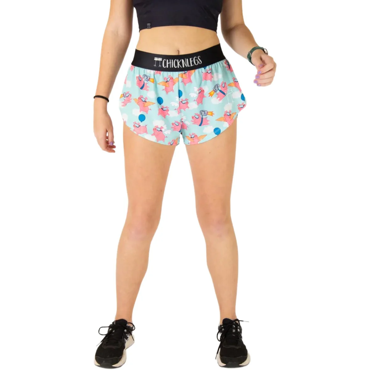 ChicknLegs Women's Flying Pigs Split Shorts 1.5" - Image 2