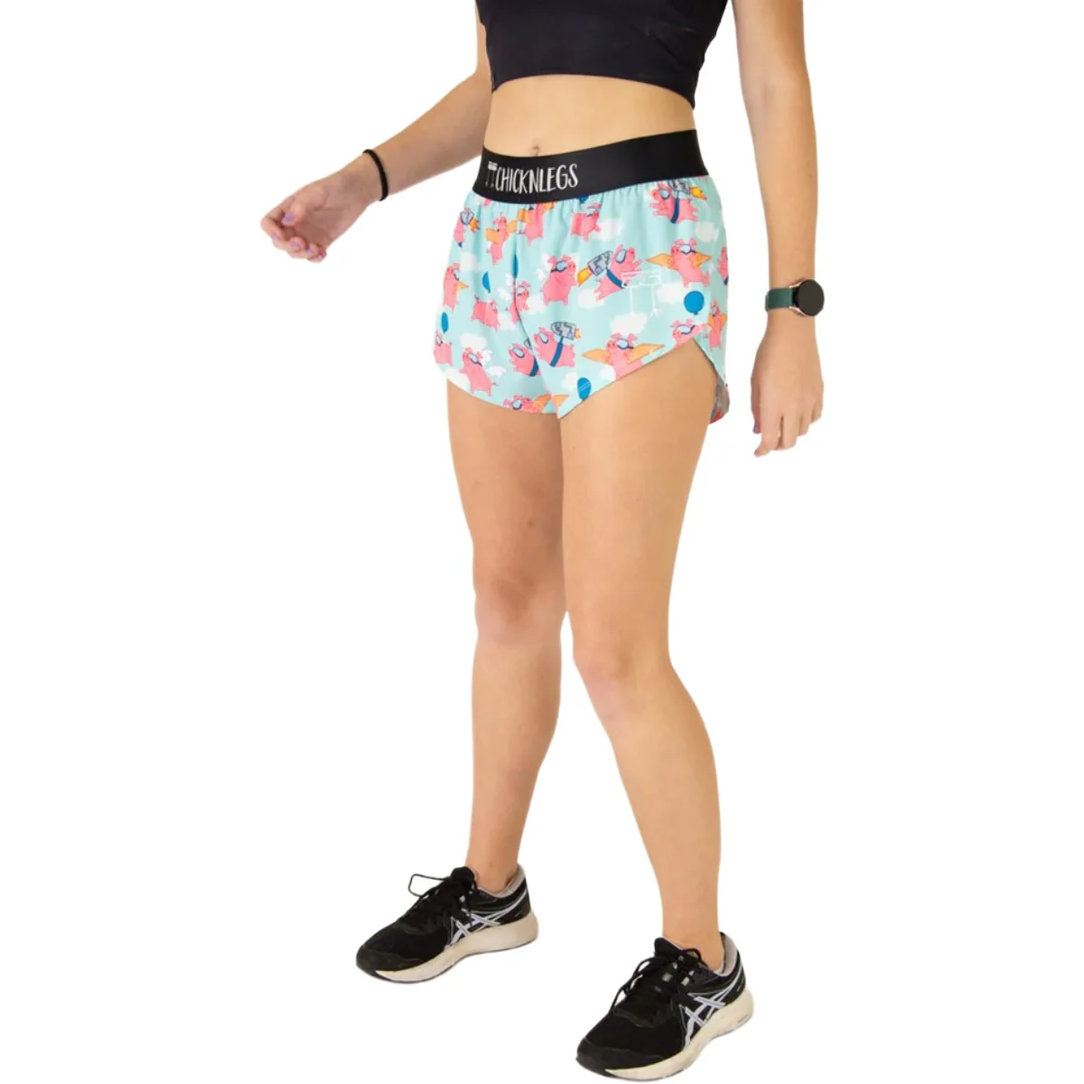 ChicknLegs Women's Flying Pigs Split Shorts 1.5" - Image 4