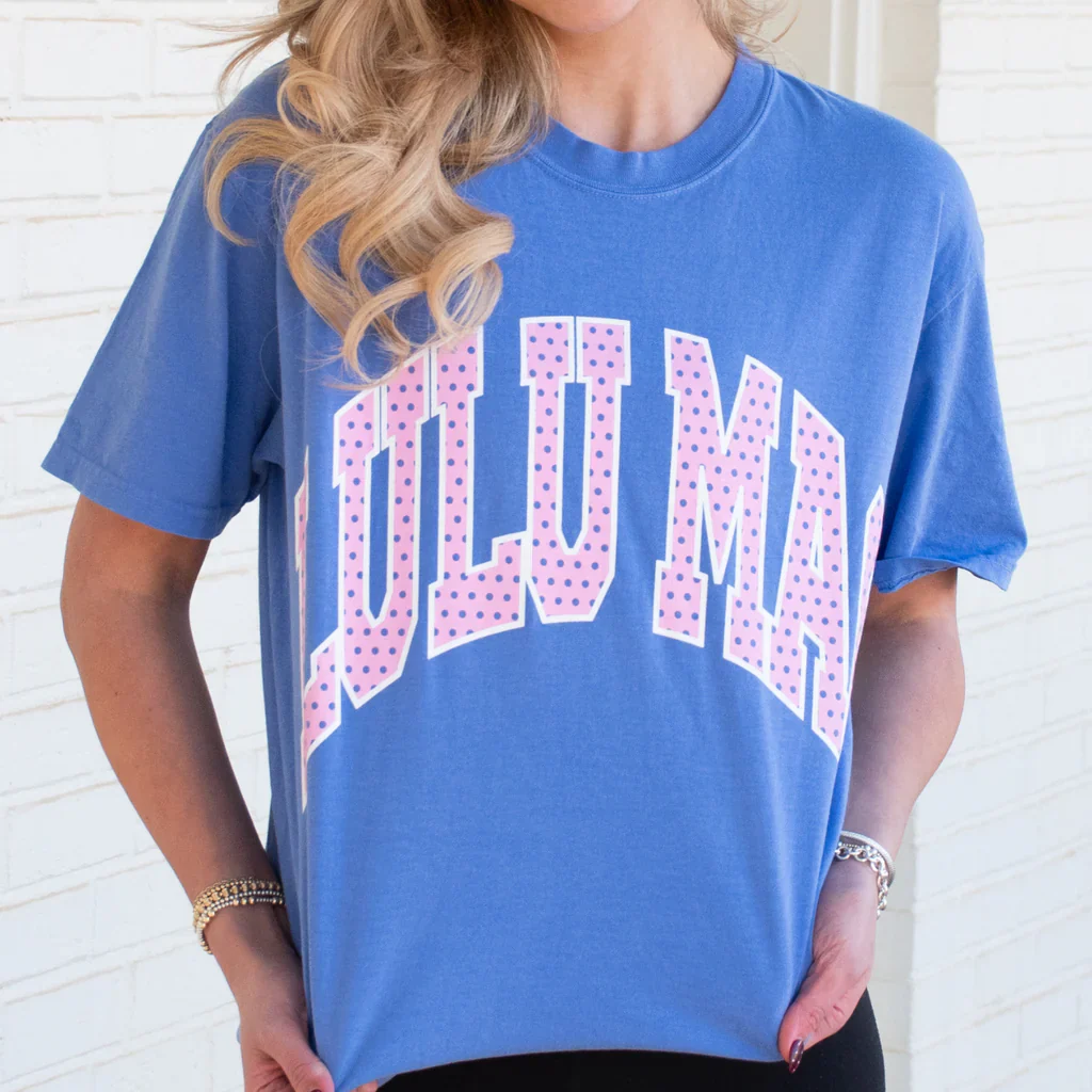 Women's Short Sleeve T-shirt with Polka Dot Lulu Mac Lettering - Image 2