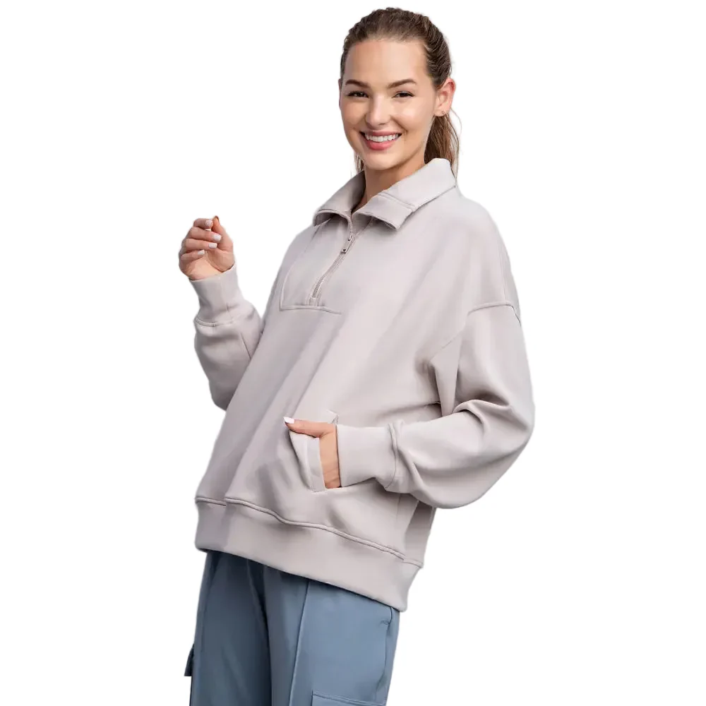 Rae Mode Women's Modal 1/4 Zip Mock Neck Pullover - Image 2
