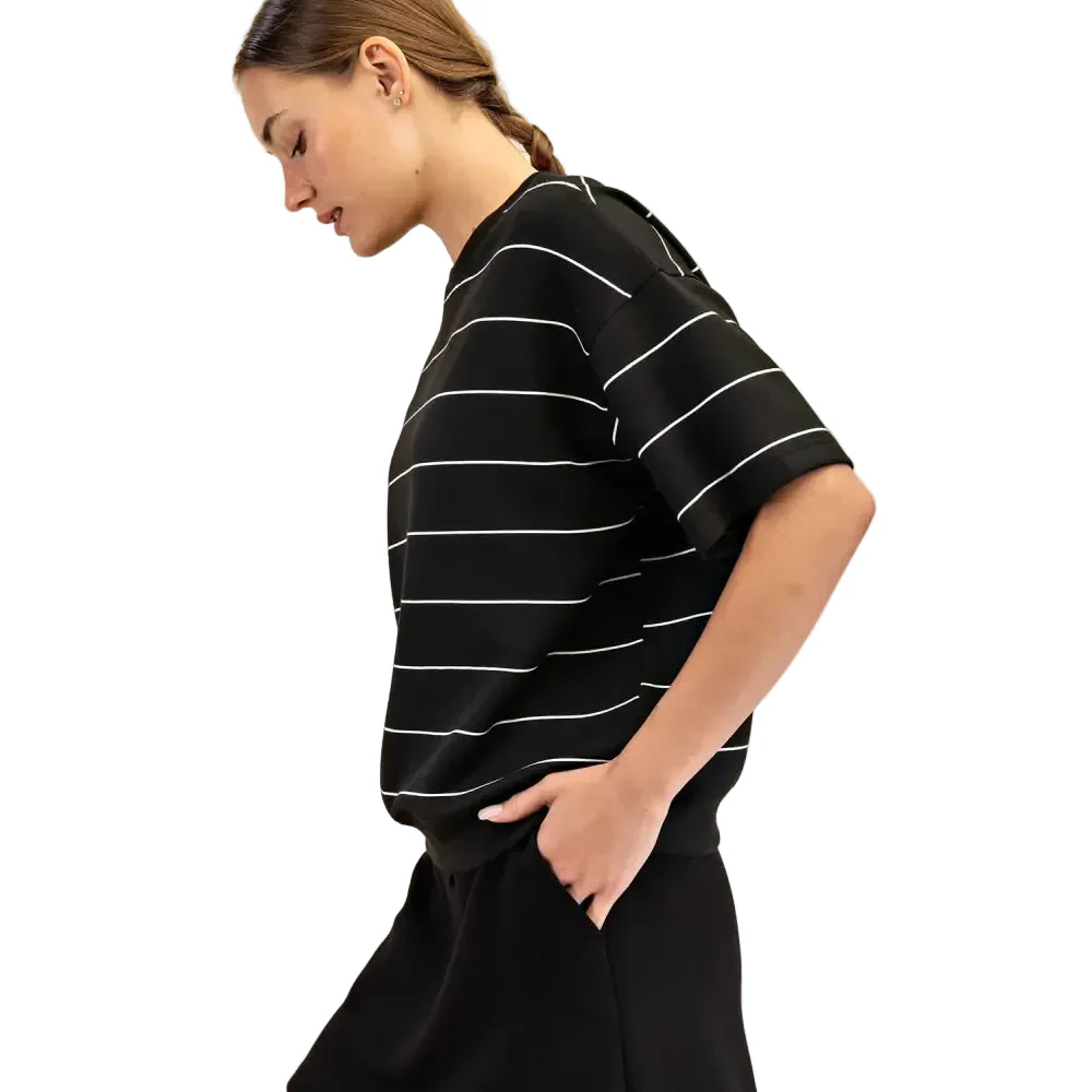 Rae Mode Women's Scuba Stripe Basic Short Sleeve Top - Image 3