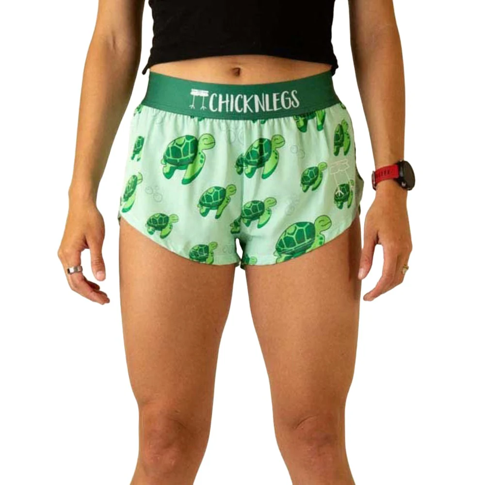 ChicknLegs Women's Sea Turtles Split Shorts 1.5" - Image 2